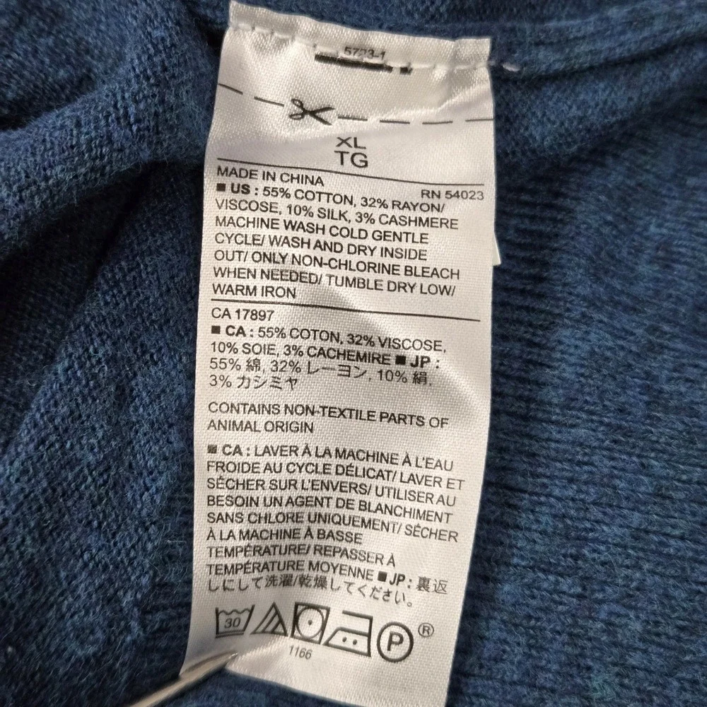 Banana Republic Men Sweater XL Blue Cotton Silk Pullover Sweater Premium Luxe